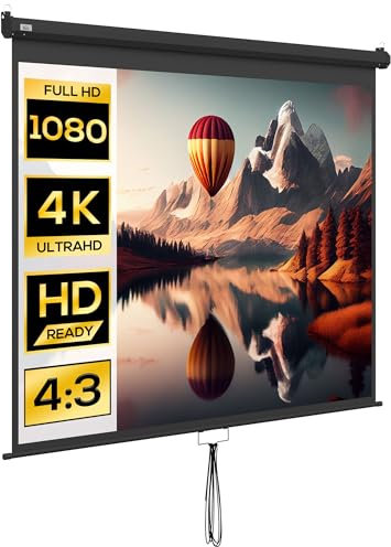 HOMCOM Schermo di Proiezione 100 Pollici Regolabile Montaggio a Soffitto e Parete, Telo per Proiettore Formato 4:3, 203x152cm, Bianco e Nero