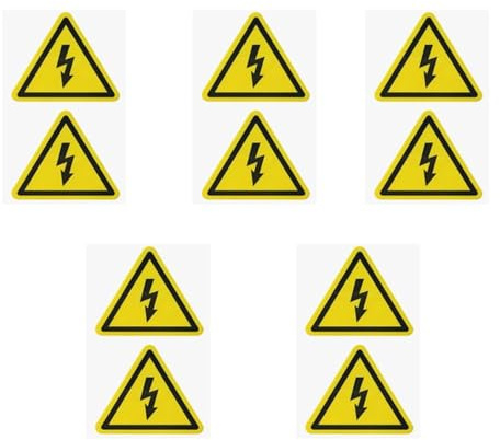 Hochspannungs-Warnschilder, selbstklebend, Warnschilder, Warnhinweise, elektrischer Schlag, Gelb, Dreieck, Gefahrensymbole, Schilder, wasserdichte Gefahrenwarn-Etiketten (10 cm), 5 Stück