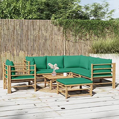 KATERYY 8-TLG. Garten-Lounge-Set mit Grünen Kissen Bambus,Stilvolles GartenLoungeSet aus Bambus für hohen Sitzkomfort und Gemütlichkeit