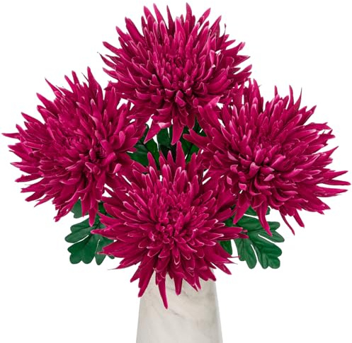 Oairse 4er-Set Kunstblumen Chrysanthemen Dekoration Künstliche Große Spinnenmütter-Blumen für die Heimdekoration, Hochzeit, Haus Garten Party Büro Dekoration Blumenarrangement, Violett