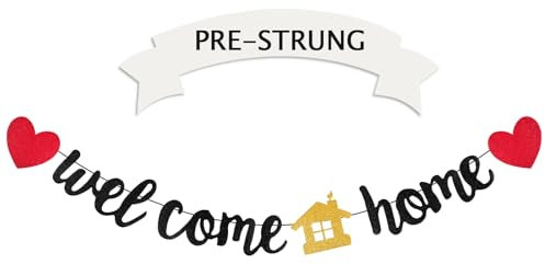 Black Glitter Sign Decor for Welcome Home Parties and Family Theme Celebrations