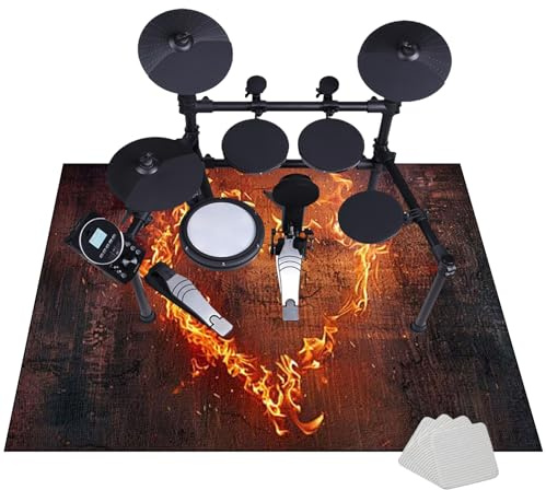 Schlagzeug Teppich, Rutschfest Schalldicht Drum Teppich Matte Innen und Außen, Klavier Teppich, Schallschutz Teppich für Anfänger, Elektronisches Jazz Schlagzeug Kit für Bass Snare Drum 120 x 100 cm