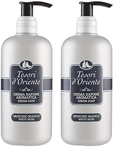 Tesori d'Oriente - Sapone Liquido Mani Muschio Bianco per la Pelle di Tutto il Corpo, Note Ambrate, Azione Idratante e Nutriente, 300ml (Confezione da 2)
