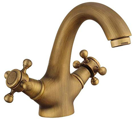 Europeo Ottone Antico Bagno Lavandino Rubinetto con 2 Maniglie Bronzo Spazzolato Rubinetto Miscelatore Bacino di Rame con Tubi di