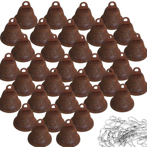 Rusty Craft Glocken, 34-teiliges Set, 3,8 cm, Vintage-Glocken mit Haken für antike Heimdekorationen, DIY-Windspiele