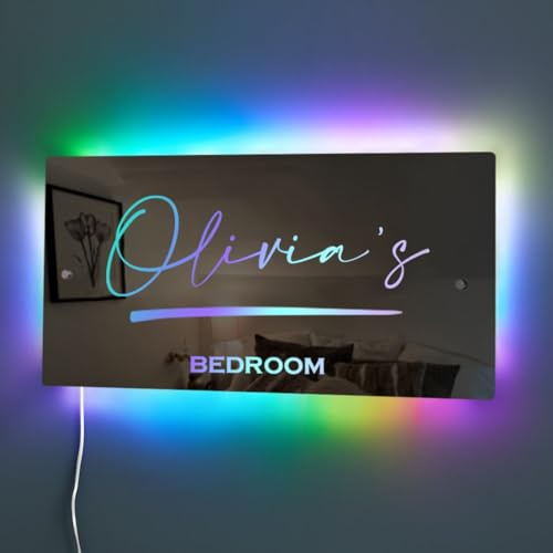 zouwii Personalisiertes Namensspiegellicht Für Schlafzimmer, Led-Leuchtspiegel Für Die Wand, Personalisiertes Neonbeleuchtetes Schlafzimmerschild, Individuelle Hochzeitsgeschenke