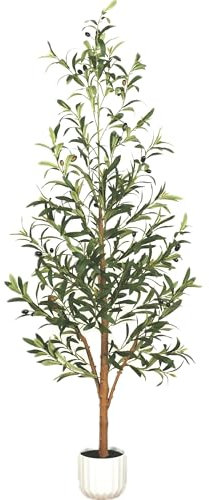 Olivo sintético de 5 pies con frutas y hojas verdes, árbol de olivo artificial para interiores con maceta para decoración del hogar, dormitorio, oficina