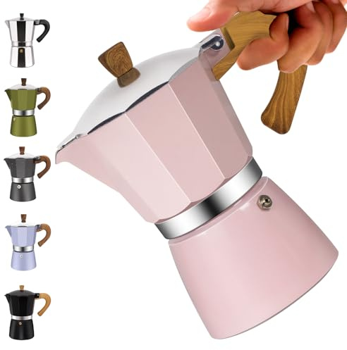 Vaolvpant Cafetière expresso classique en aluminium de 6 tasses de 300 ml - Percolateur à moka - Cafetière Greca - Cafetière pour café italien et cubain - Rose