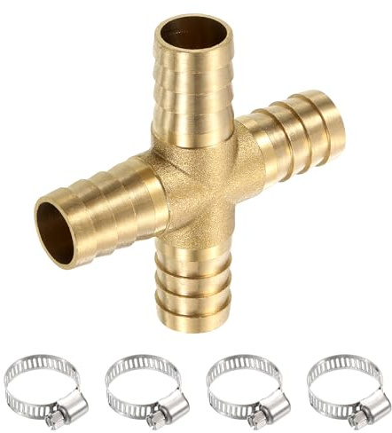 QUARKZMAN Raccordo Croce Ottone con Morsetto Raccordo Croce 5/8 16mm | 1 Set, Adattatore per Condutture Trasporto Acqua/Carburante/Aria, per Tubo Flessibile