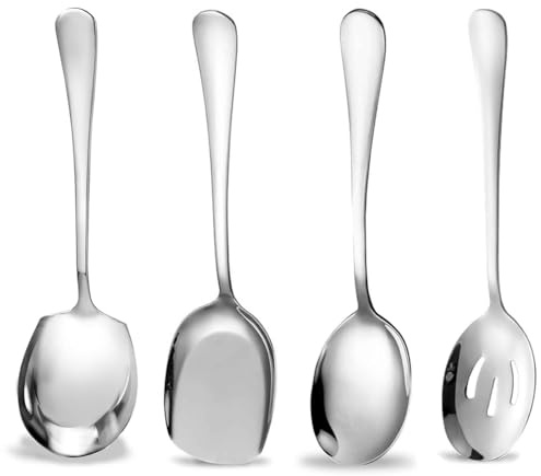 Heilanole Grandes Cuillères de Service, 4 Pièces en Acier Inoxydable pour Buffet, Cuillères à Soupe à Long Manche, Cuillères de Cuisine, pour, Le Restaurant
