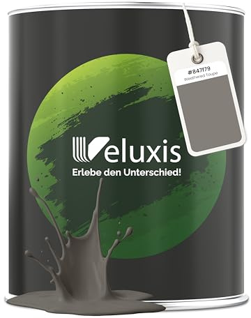 Veluxis Wandfarbe Grau Braun Beige matt 2,5 L – Weathered Taupe | Innenfarbe mit Deckkraft Klasse 1, VOC-frei, ohne Grundierung, tropfarm, für Wohnzimmer und Schlafzimmer