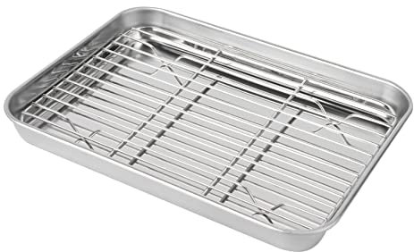 MOTHNUR Plaque de Cuisson avec Grille Amovible en Acier Inoxydable Lot de 2 Set de Résistante Facile à Nettoyer pour Gâteaux et Biscuits Utilisation Quotidienne