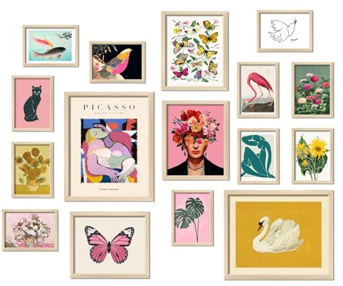 ANERZA 16 PCS Framed Eclectic Wall Art Decor, Modern Maximalist Wall Prints for Bedroom, Gallery Wall Frame Set, Posters for Living Room Aesthetic, Wall Collage Kit Pictures, Colorful Dorm Home Decor