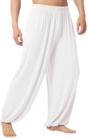 zeroupshop Breathable Cotton Martial Arts Practice Pants Men Traditional Chinese Tai Chi Training Trousers Summer Wing Chun Shaolin Wear(M White)