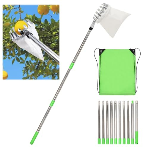 Ruaizel Apple Picker, Fruit Picker with Telescopic Handle, 4M Telescopic Fruit Picker for Cherry Berry Orange Lemon Pear