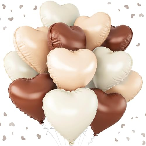 Herz Folienballons 24 Stück, Herz Helium Luftballons Heliumballon Herzen | 18 Zoll, Herzballons, Kaffee/Creme Beige/Karamell, für Geburtstag/Party/Hochzeit