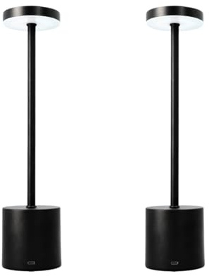 Jandei - Pack 2 x Lámparas de mesa LED de metal, Táctil, Recargable, 3 tonos de luz (3000K, 4200K, 6000K) regulable 2000mAh, Sin Cable. Perfecta para Escritorio, cenas al aire libre, eventos. (Negro)