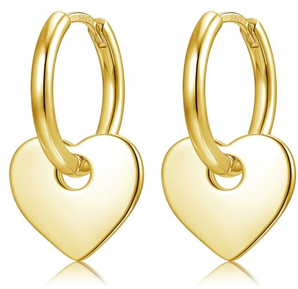 Ohrringe Silber 925 Ohrringe Silber Hängend für Damen Mädchen Herren, Creolen Silber 925 Rund Herz 14K Gold Huggie Creolen Rosegold Ohrhänger Geschenk (Gold-Herz)