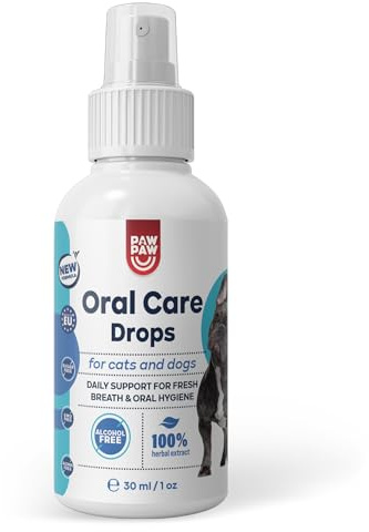 Paw2Paw Oral Care Tandvårdsdroppar för Katter och Hundar, med Timjan, Pepparmynta och Aloe Vera, Antiseptisk Örtformel, Alkoholfri och Utan Borstar, 30 ml