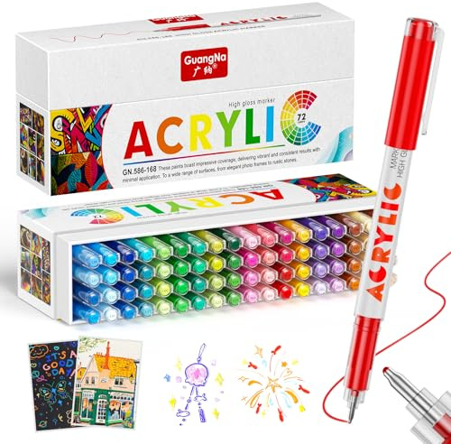 Sonlaryin 72 Farben Hochglanz Acrylstifte, Permanent Acrylic Marker mit 1MM Harter Spitze, Pinselspitze Acrylstifte für Stoff, Glas, Metall, Papier, Keramik, Deko, Ostereier, Halloween, Weihnachten