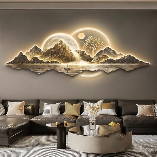Traditionelles chinesisches Wandbild aus Kiefernholz, mit LED-Licht, große 3D-Wandkunst, handgefertigte Wandskulptur, orientalische Heimdekoration