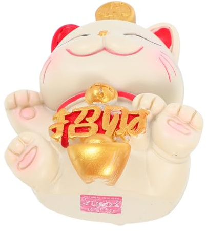 HAMPPLIES Statua Mini Maneki Neko in Resina con Braccio Che Saluta Giapponese per Scrivania Decorazione Feng Shui per e Auto