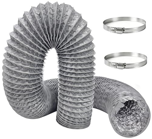 KELAV Gaine de Ventilation Flexible 100mm x 3m,Tuyau d'Évacuation en Aluminium et PVC Renforcé,pour Sèche-linge,Hotte de Cuisine,Résistant aux Températures Élevées,Livré avec 2 Colliers de Serrage