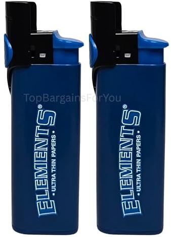ELEMENTS Phoenix Rare Refillable Lighter – Blue Standard Flame Lighter with Built-In Wind-Resistant Shield and Packing Tool Poker Stick – Durable & Reusable Design (2 ELEMENTS Blue Phoenix)