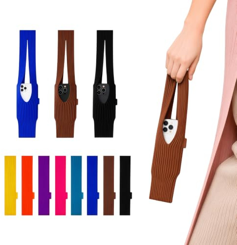 LisaMo 3D Knitted iPhone Pocket for Women, Mobile Phone Pouch, Lightweight Wearable Phone Holder, 40CM Short Carry or 80CM Crossbody Phone Lanyard For Everyday Use(Black, 80CM)