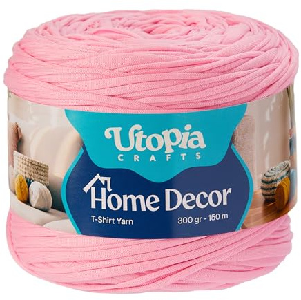 Utopia Crafts heminredning t-shirt garn för virkning och stickning 300 g (pastellrosa, 300 g)
