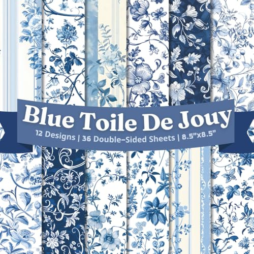 Tiny Blue Toile De Jouy Scrapbook Paper Craft Pad: 12 Vintage Designs, 36 Double-Side Sheets Printed on 8.5x8.5 Size Paper. Perfect for Card Making, ... Gift Wrapping, DIY Project, Album and More!