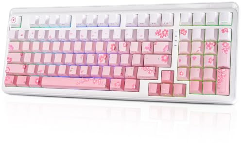 DAREU EK98PRO Sakura Pink Mechanische Gaming Tastatur, 2.4Ghz/BT5.1/USB-C Mechanical Keyboard, 98% QWERTY RGB Gaming Tastatur Kabellos mit Seitlich Graviert, Gasket Mount, Hot Swap,Linear Cloud Switch