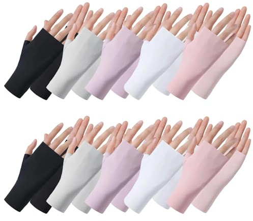 Eniyou 10 Pares Guantes Algodon Guantes Finos de Algodon Guantes Blancos Algodon Diseño Sin Dedos Protección Uv Eficaz Ideales para Diversas Actividades