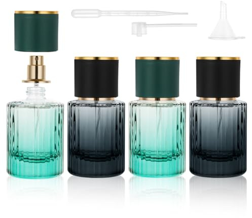 LOPHE Perfume Atomiser Pack of 4 Refillable Travel Spray Bottles, Easy to Fill Empty Glass Perfume Bottles with Funnel and Dropper for Purse, Handbag, Pocket or Luggage
