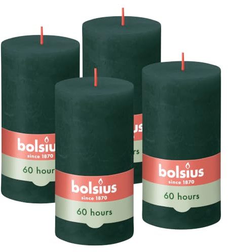 Bolsius - Velas rústicas - Verde - 13 cm - 4 unidades - Velas decorativas - Sin aceite de palma - Con cera vegetal natural