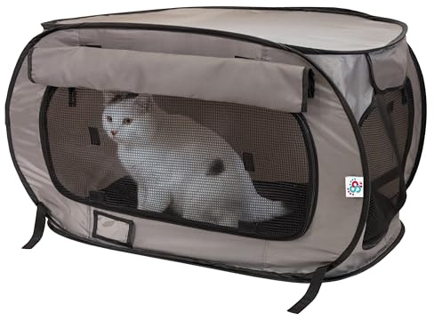 SportPet Designs Large Pop Open Kennel, Portable Cat Cage Kennel, Waterproof Pet bed, Carrier Collection