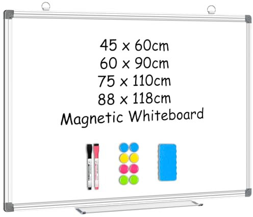 Magnetisches Whiteboard 4 THOUGHT Haus Magnettafel Aluminiumrahmen Wandmontage 2 Markern & 8 Magneten Magnetwand ist perfekt für Büro Schule (45 * 60)