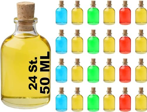 casavetro 24 x 50 ml Mini Botellas pequeñas de Vidrio de 50 ml con Cierre de Corcho Transparente
