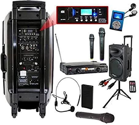 IBIZA SOUND - PORT15 VHF BT + PIED + CÂBLE PC + HOUSSE + 4 MICROS SANS FIL + BALADEUR MP3 PA DJ SONO ASSOCIATION FITNESS CLUB COACH ZUMBA