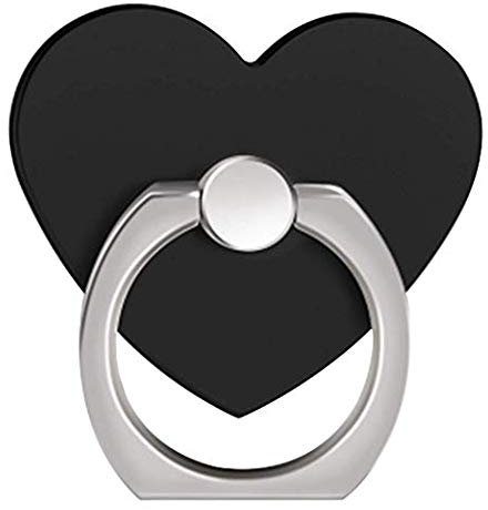 FLASKIP Soporte para Anillo de teléfono en Forma de corazón, Agarre de Anillo de aleación de Aluminio 3D con rotación de 360 ° para iPhone, Samsung All Cell Phone (Black)
