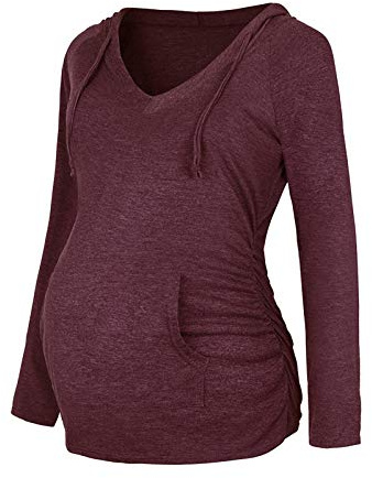DAY8 Vêtement Femme Enceinte Hiver Pas Cher a la Mode Chic Chemise Femme Enceinte Atuomne Haut Femme Enceinte Manche Longue Printemps Maternité T Shirt Grossesse Tunique Blouse Imprimé (Wine, L)
