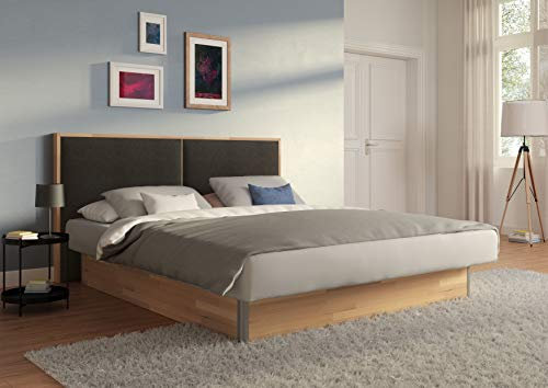 SuMa - Wasserbett doppelt 200x220 dual freistehend m. Sockel Kernbuche und Kopfteil Duetto, Farbe Carbon 200x220 cm - 11 Farben wählbar