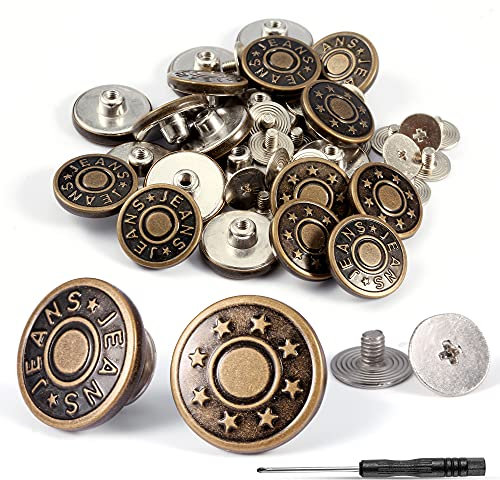 IKWOLETI Jeansknöpfe 22 Stück, 17mm Buttons, Jeans Knöpfe Ohne Nähen, Hosenknöpfe zur Reparatur von Jeans, Hosen, DIY, Hosen Enger Machen, zum Erweitern oder Reduzieren der Hosengröße