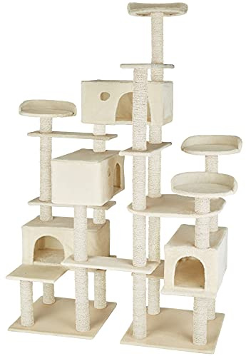 tectake® Katzen Kratzbaum groß, Katzenbaum mit Zubehör für Katze, XXL Katzenkratzbaum mit 4X Katzenhaus, Spielturm mit Kratzsäule, Kratzstamm aus Sisal, Wand Montage möglich - beige