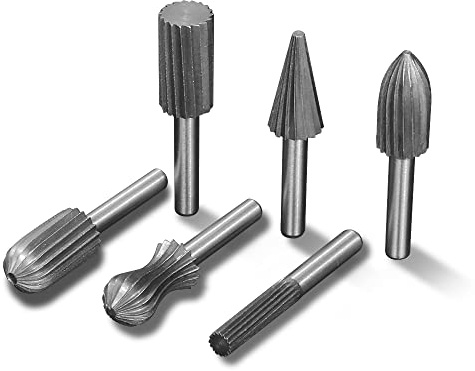 SI FANG 6Pcs Bearing Steel Rotary Burr Set with 6mm Shank, Wood Carving File Rasp Drill Bits Cylinder Tungsten Carbide Rotary File Cutter, Die Grinder Bits Deburring Tools for Metal Resin Jade Stone