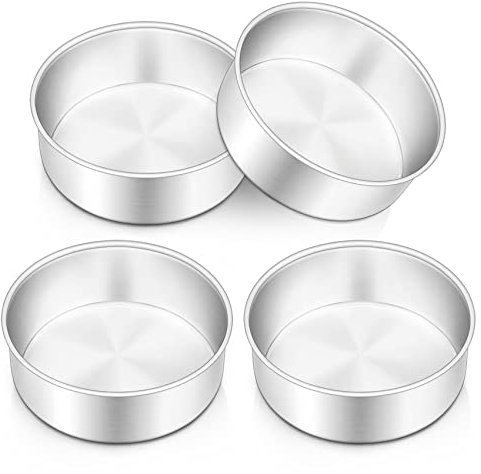 Onader 6 Inch Cake Tin, Round Cake Tins Set of 4, Stainless Steel Cake Pan Mould for Baking Christmas Birthday Wedding Layer Cakes, One Piece Design & Heavy Duty, Dishwasher Safe