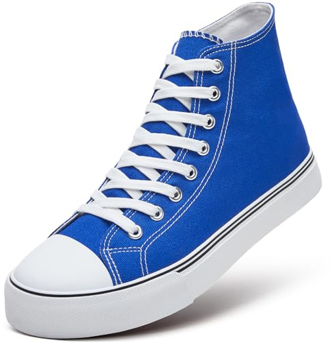 ZGR Herr High Top Canvas sneakers snörning klassiska vardagliga promenadskor, BLÅ, 42.5 EU