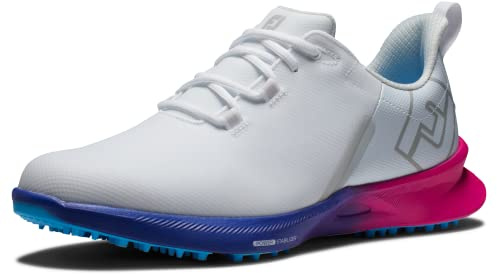 FootJoy Men's FJ Fuel Sport Previous Season Style Golf Shoe, White/Blue/Pink, 9.5