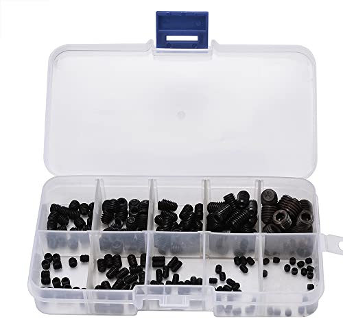 Madenschrauben-Sortiment, metrisch M3/M4/M5/M6/M8/M10 Innensechskantschraube, Inbusgewinde, Befestigung für Maschinen, Geräte und Möbel, 200 Stück