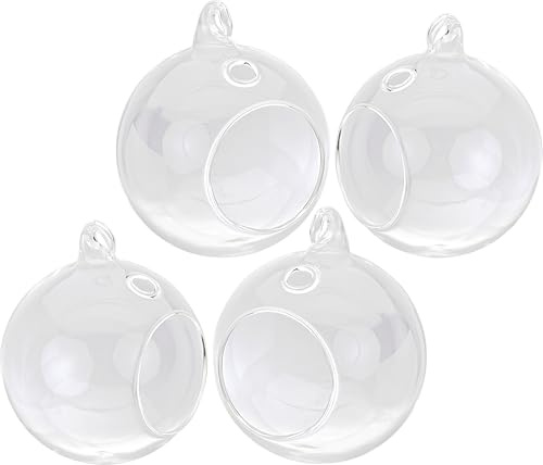 VBS 4er-Pack Glaskugeln offen Ø 9cm mit Öse Teelicht Kerzenhalter Hochzeitdeko